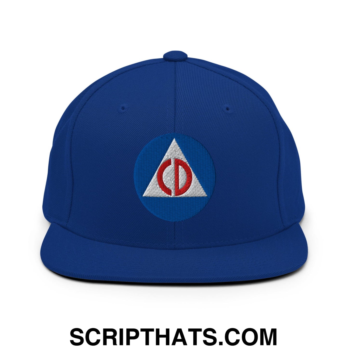 Civil Defense Embroidered Flat Bill Brim Snapback Hat Royal Blue