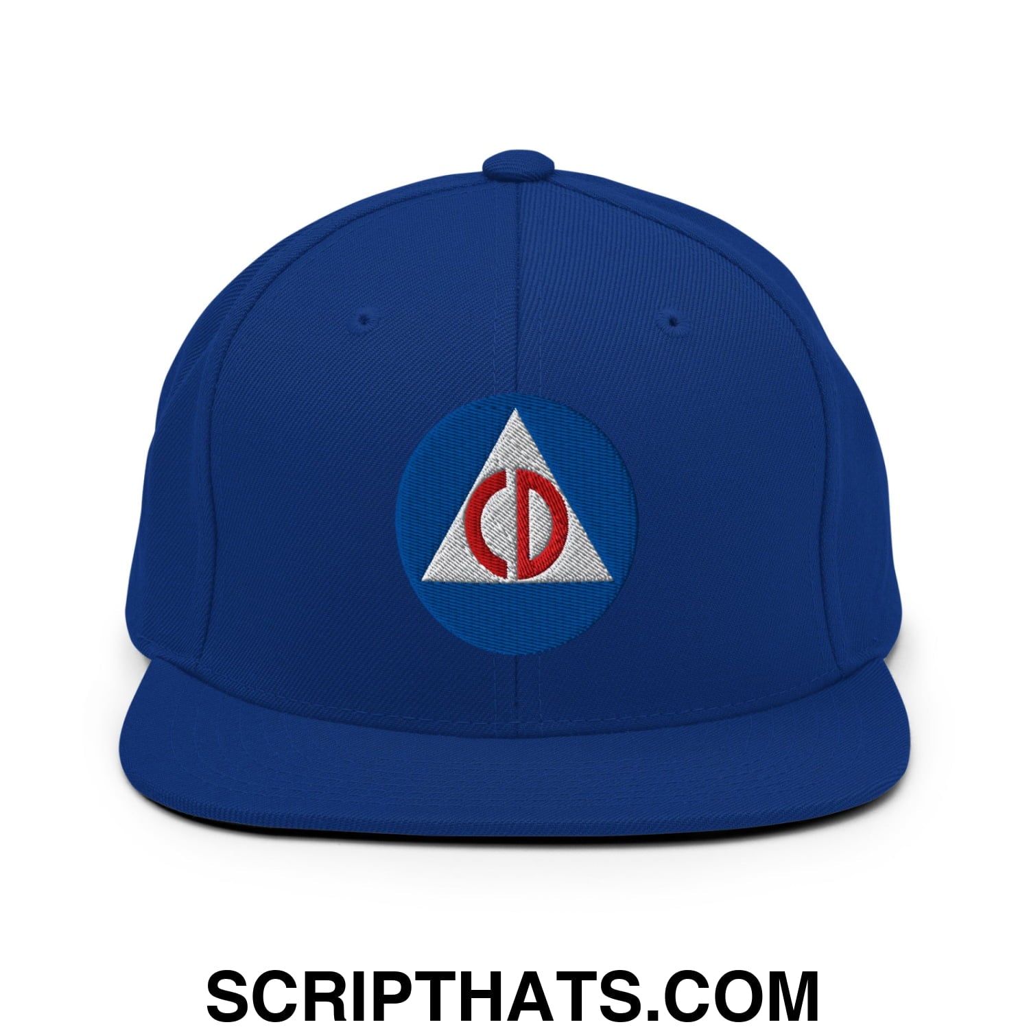 Civil Defense Embroidered Flat Bill Brim Snapback Hat Royal Blue