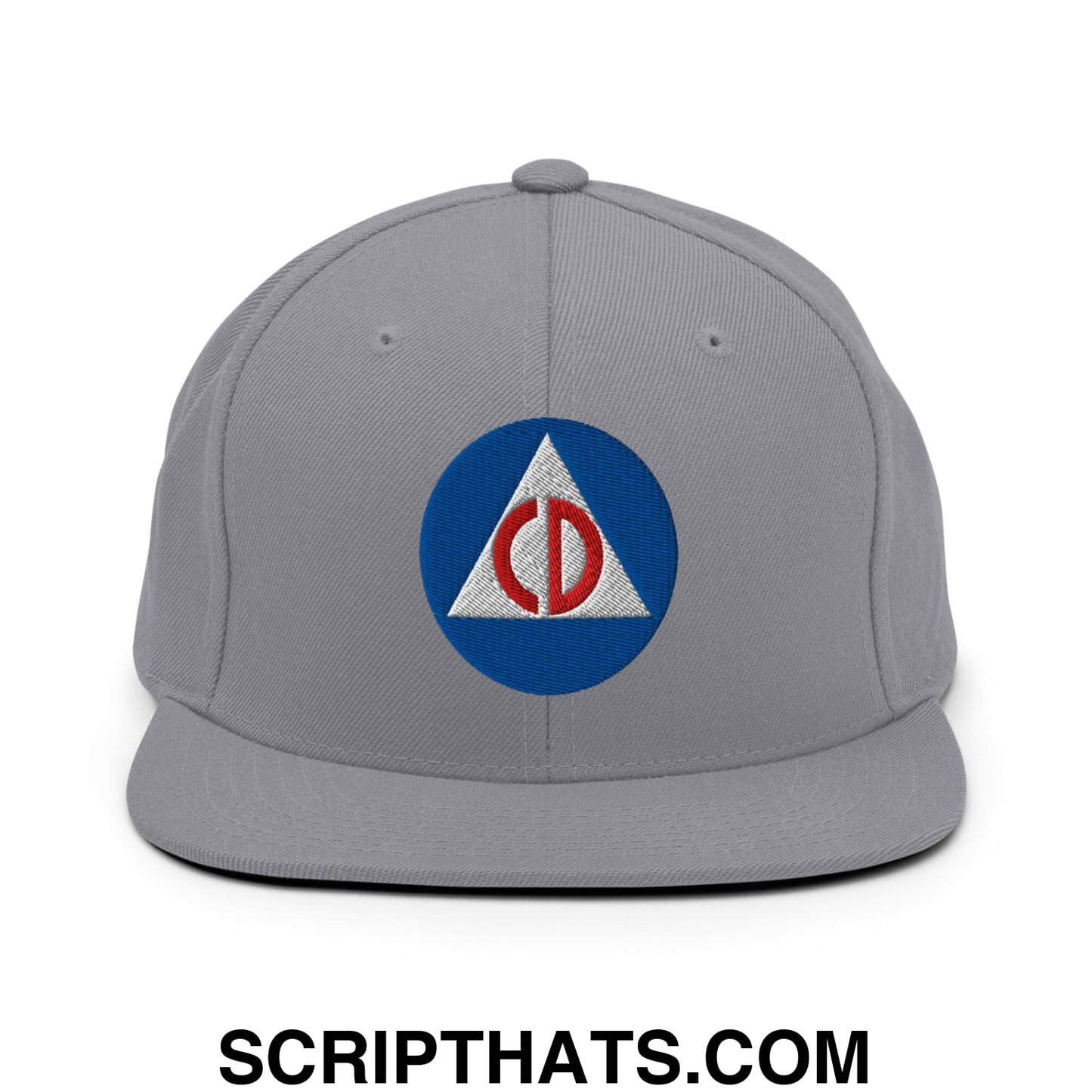 Civil Defense Embroidered Flat Bill Brim Snapback Hat Silver