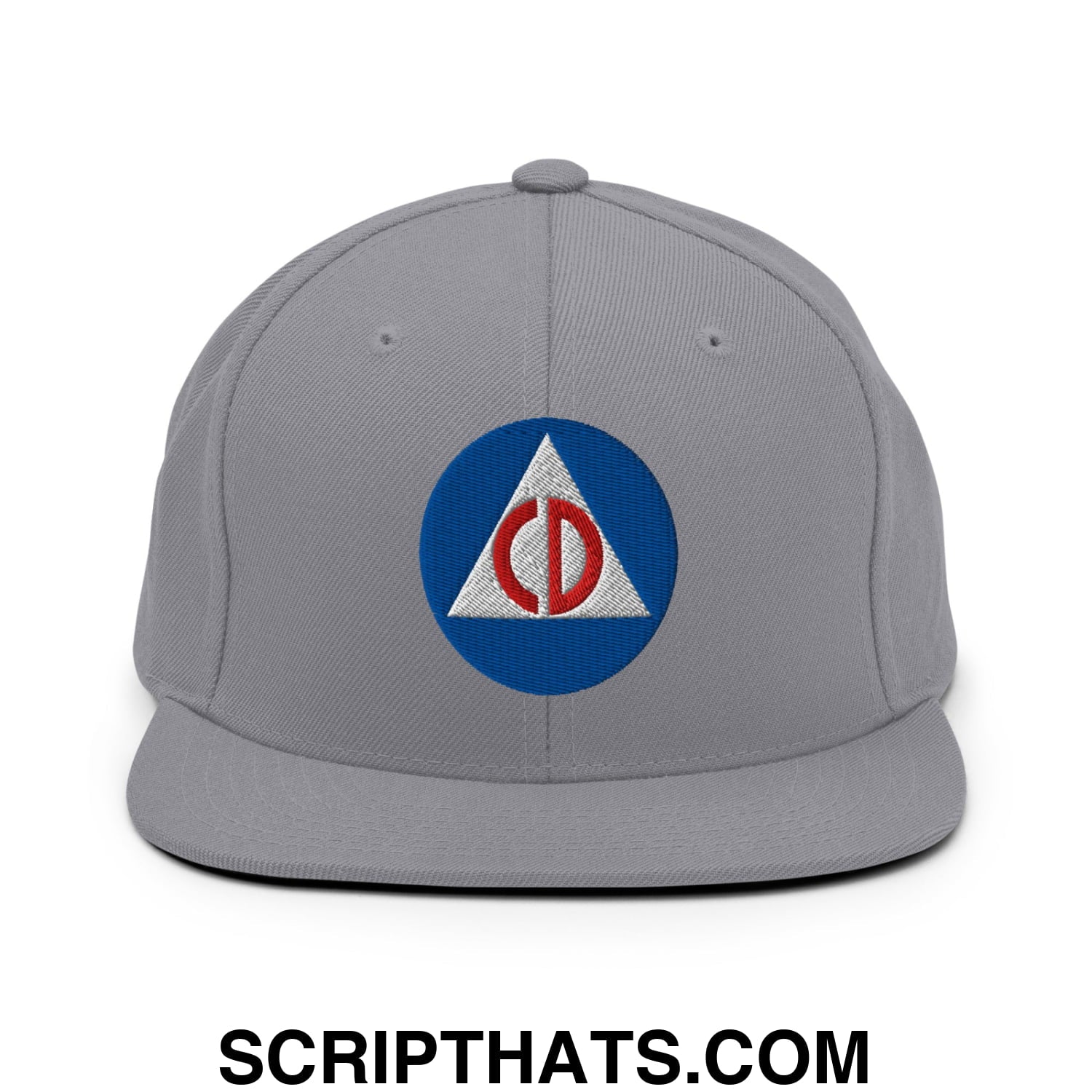 Civil Defense Embroidered Flat Bill Brim Snapback Hat Silver