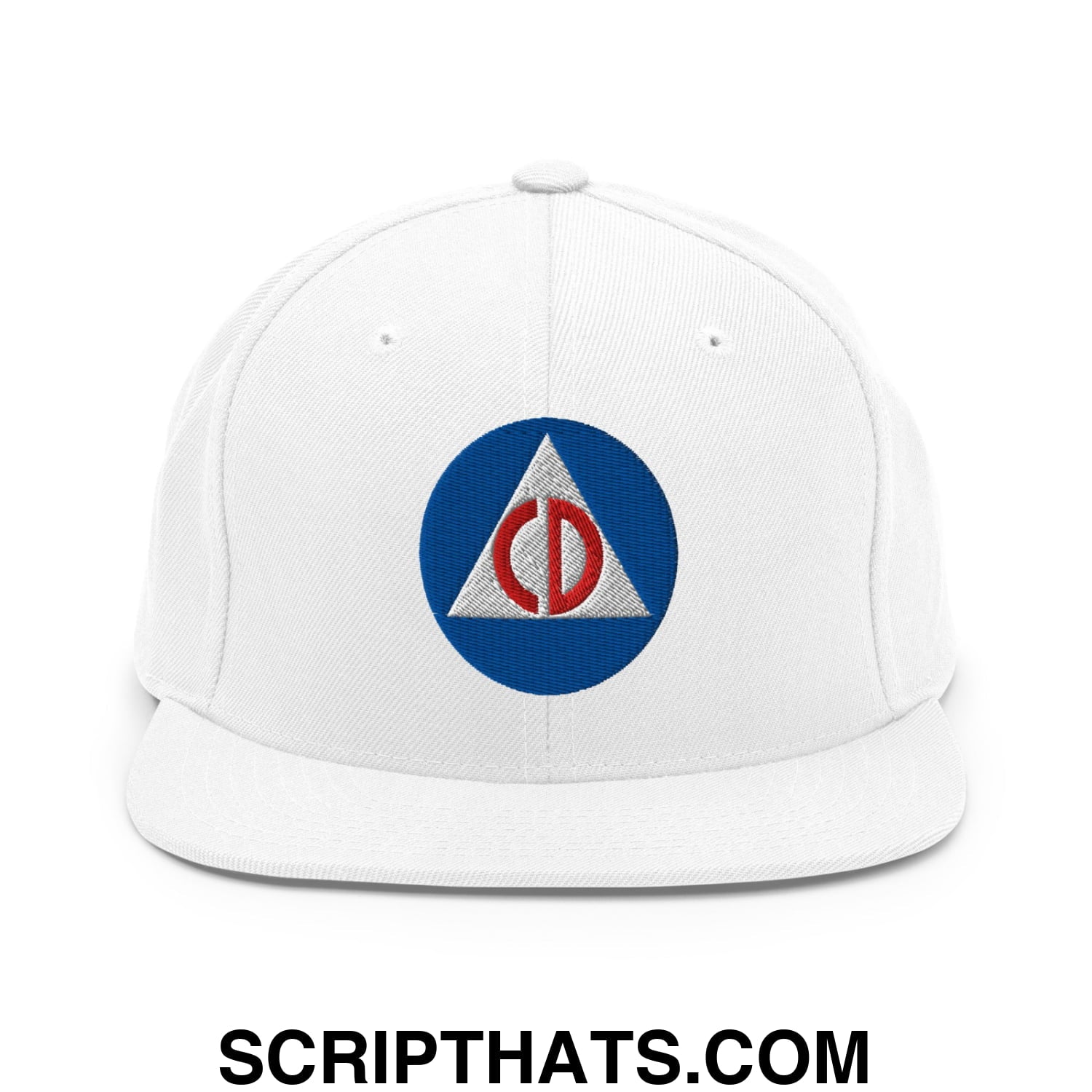 Civil Defense Embroidered Flat Bill Brim Snapback Hat White