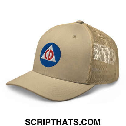 Civil Defense Embroidered Mesh Trucker Hat Khaki
