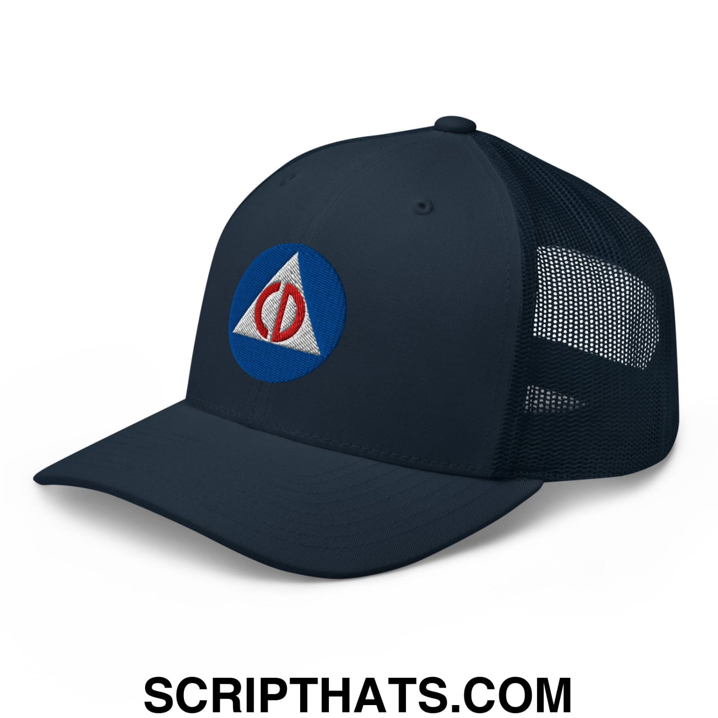 Civil Defense Embroidered Mesh Trucker Hat Navy