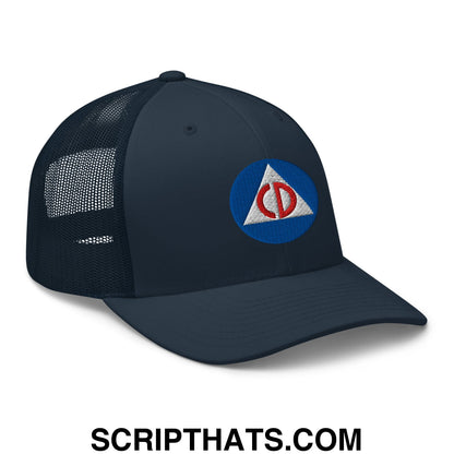 Civil Defense Embroidered Mesh Trucker Hat Navy
