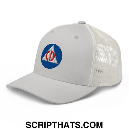 Civil Defense Embroidered Mesh Trucker Hat Silver