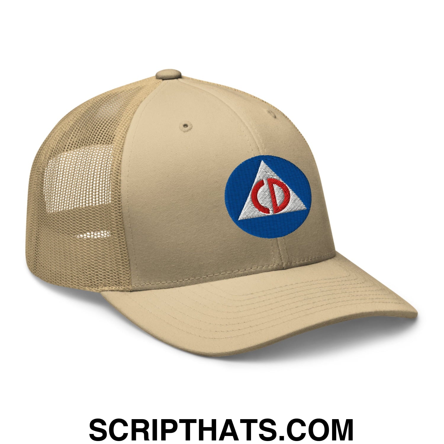 Civil Defense Embroidered Mesh Trucker Hat Khaki