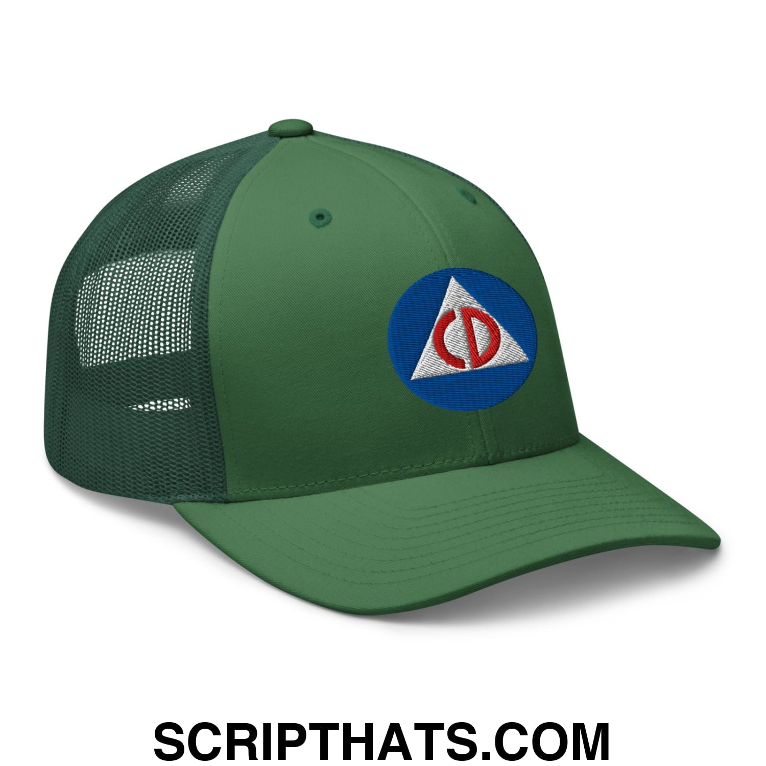 Civil Defense Embroidered Mesh Trucker Hat Evergreen