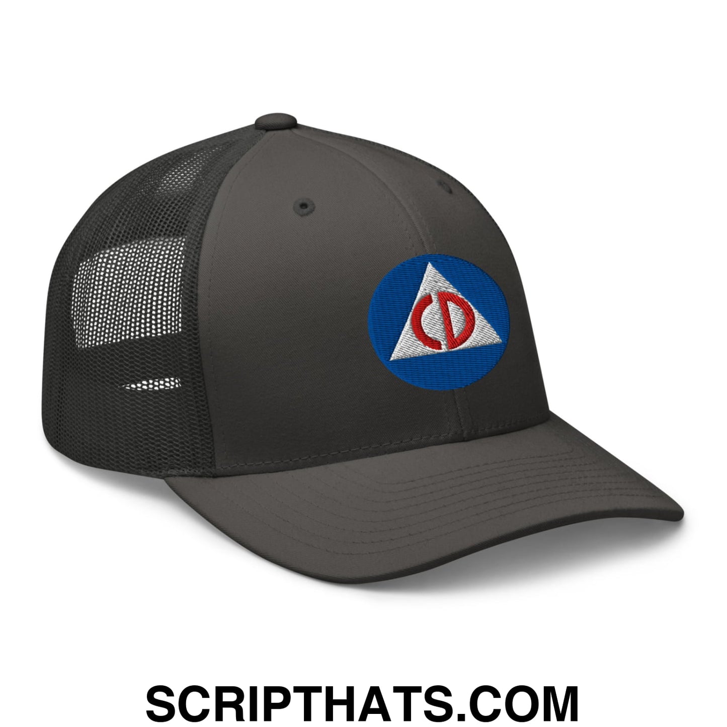 Civil Defense Embroidered Mesh Trucker Hat Charcoal
