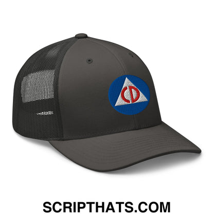 Civil Defense Embroidered Mesh Trucker Hat Charcoal