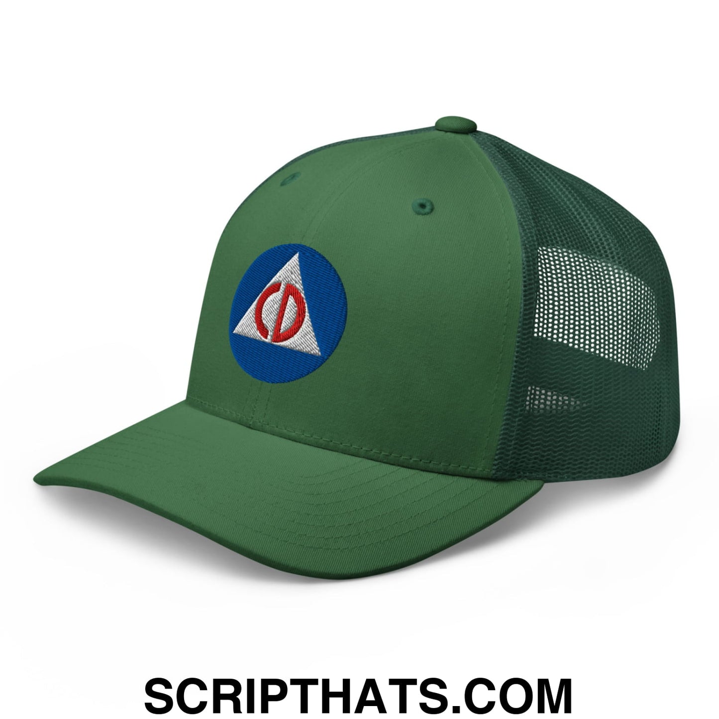 Civil Defense Embroidered Mesh Trucker Hat Evergreen