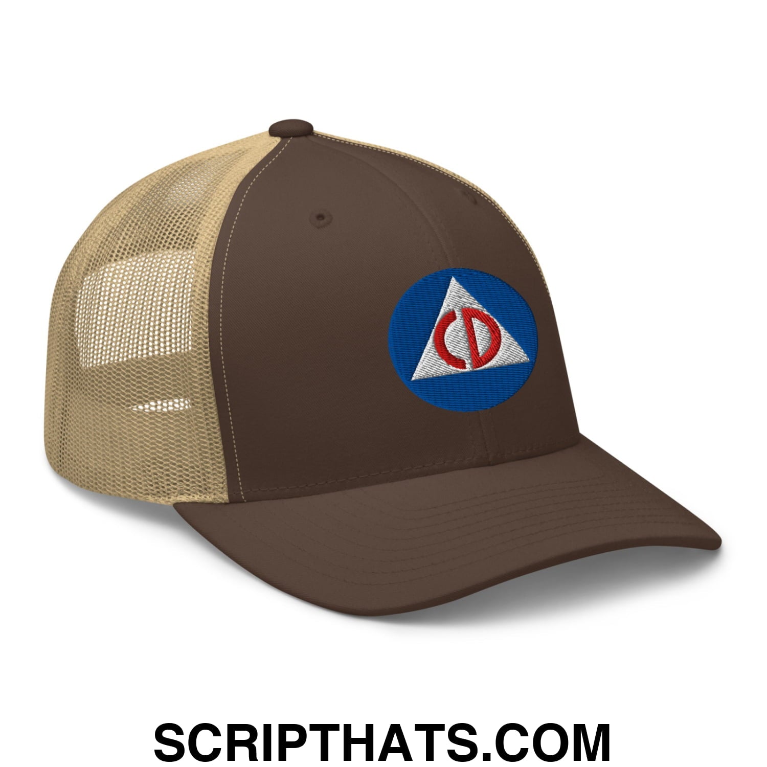 Civil Defense Embroidered Mesh Trucker Hat Brown Khaki