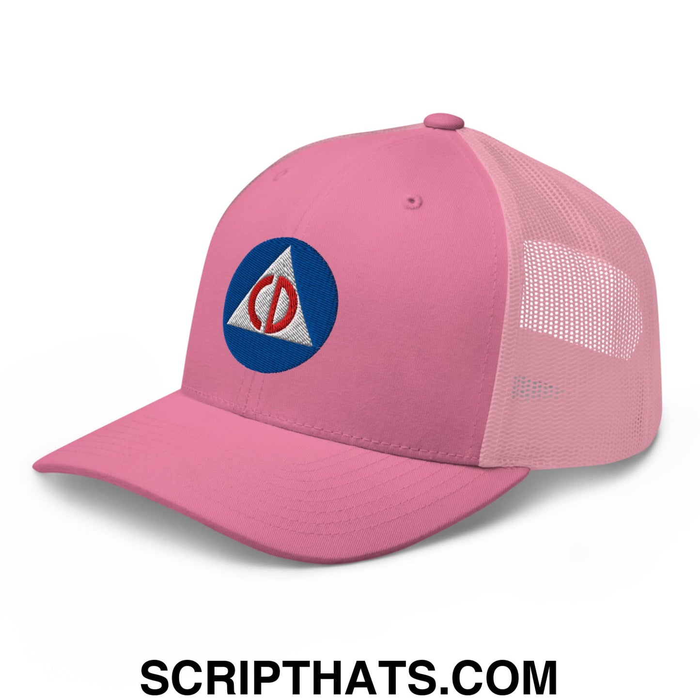 Civil Defense Embroidered Mesh Trucker Hat Pink