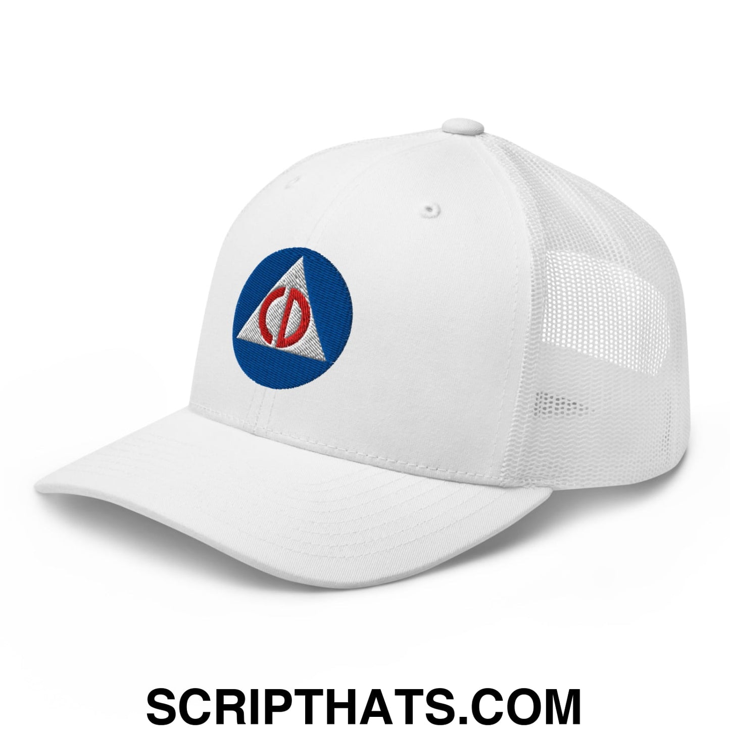 Civil Defense Embroidered Mesh Trucker Hat White