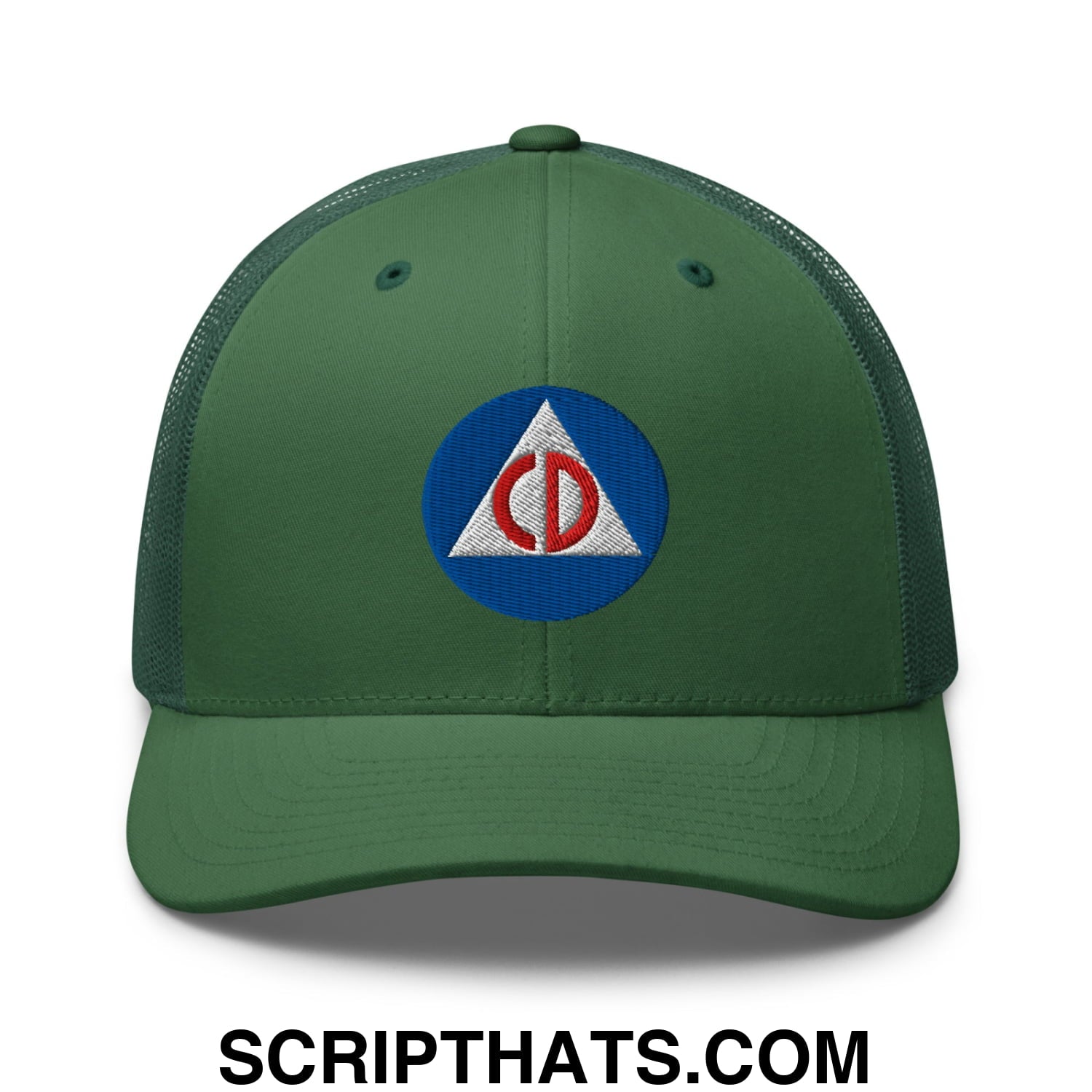 Civil Defense Embroidered Mesh Trucker Hat Evergreen