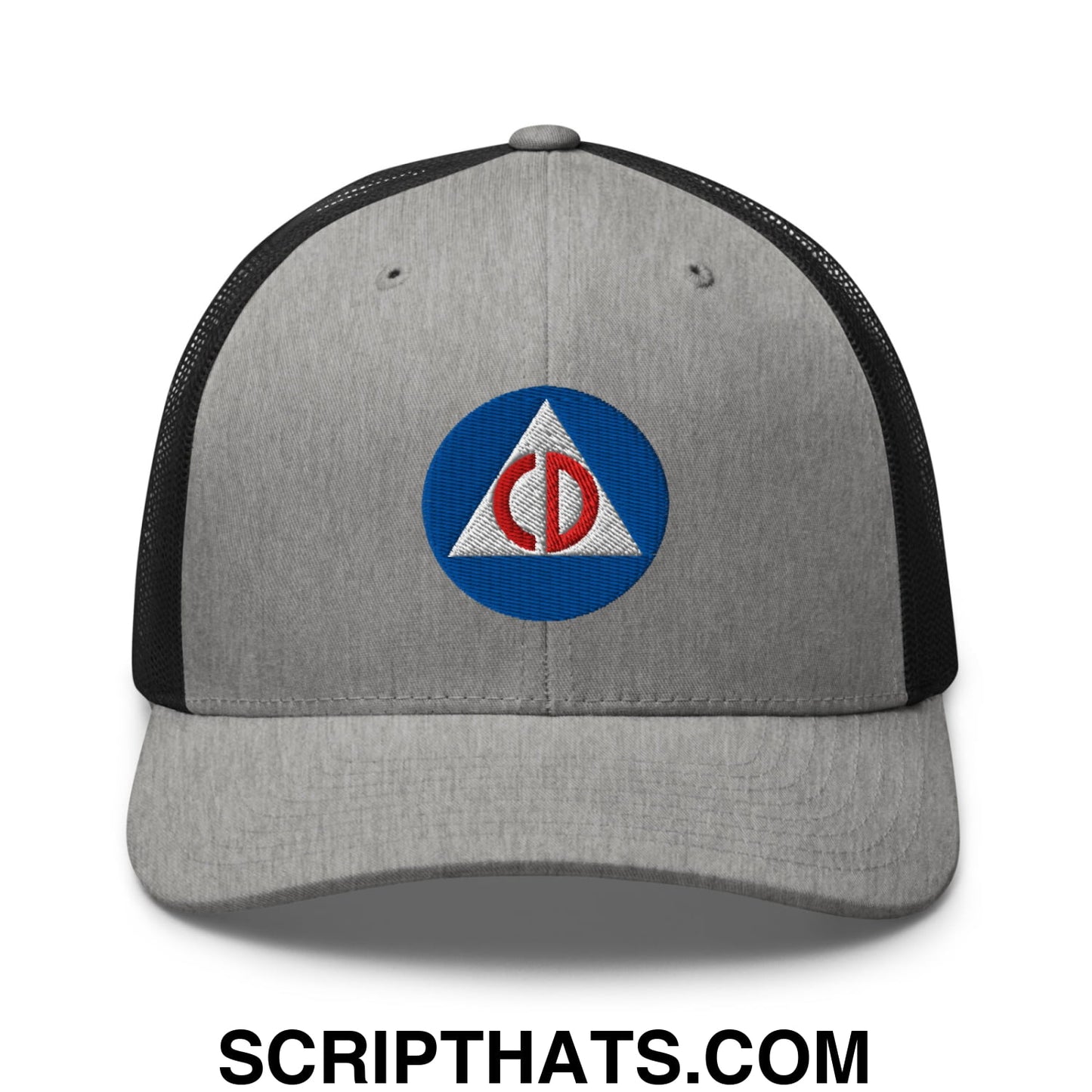 Civil Defense Embroidered Mesh Trucker Hat Heather Black