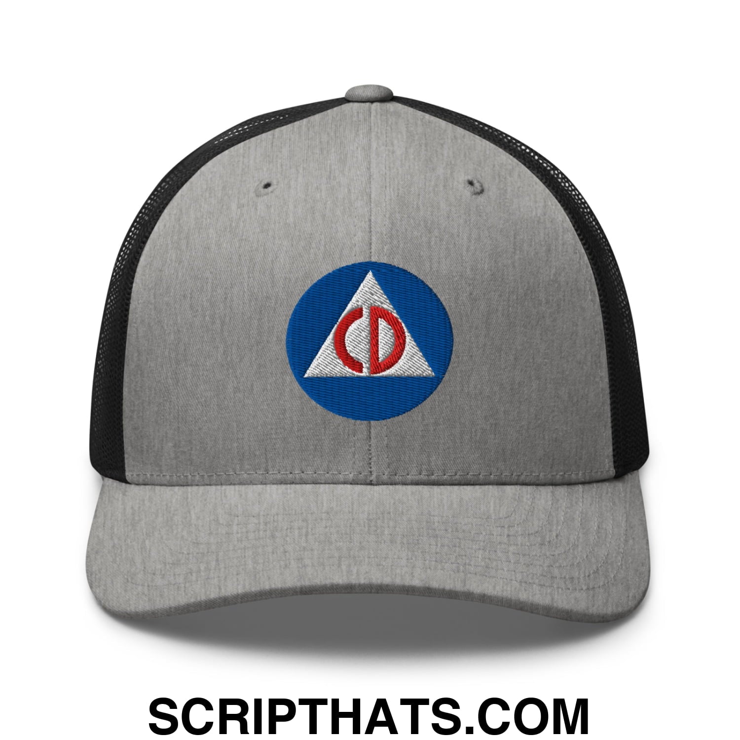 Civil Defense Embroidered Mesh Trucker Hat Heather Black