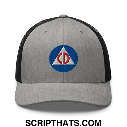 Civil Defense Embroidered Mesh Trucker Hat Heather Black