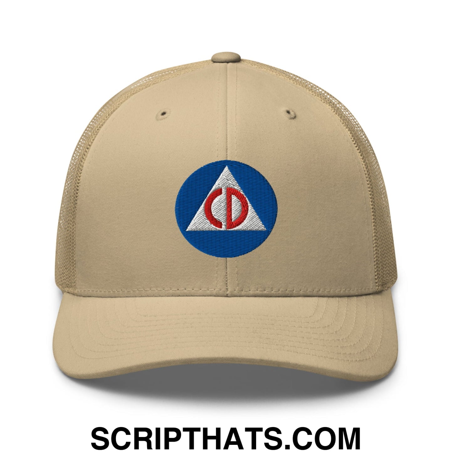 Civil Defense Embroidered Mesh Trucker Hat Khaki