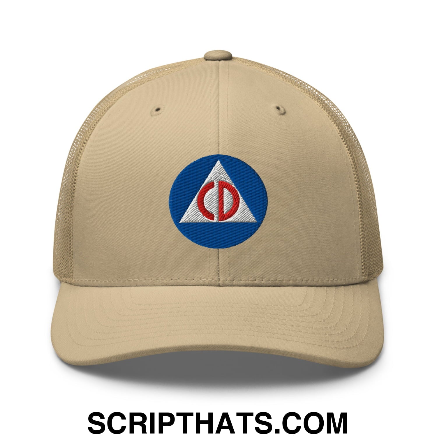 Civil Defense Embroidered Mesh Trucker Hat Khaki