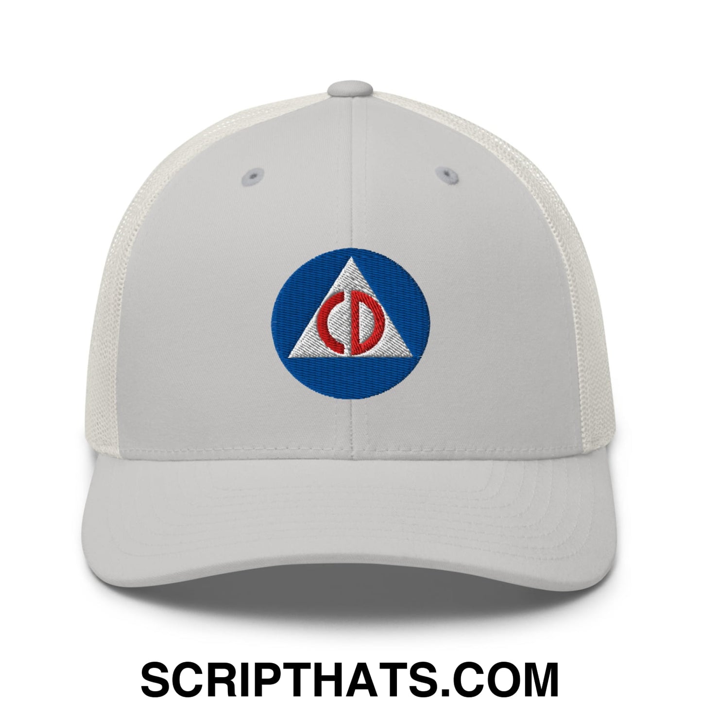 Civil Defense Embroidered Mesh Trucker Hat Silver