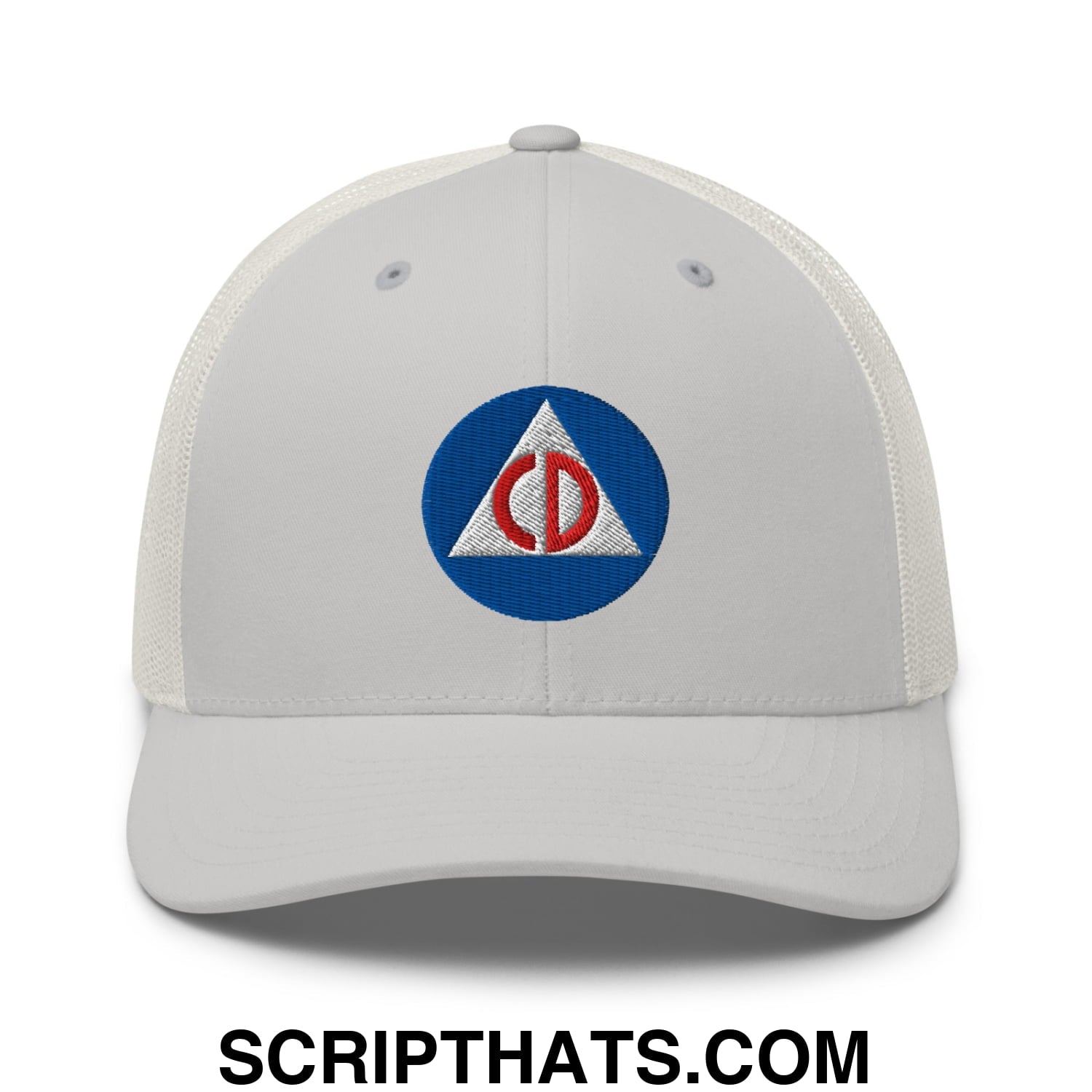 Civil Defense Embroidered Mesh Trucker Hat Silver