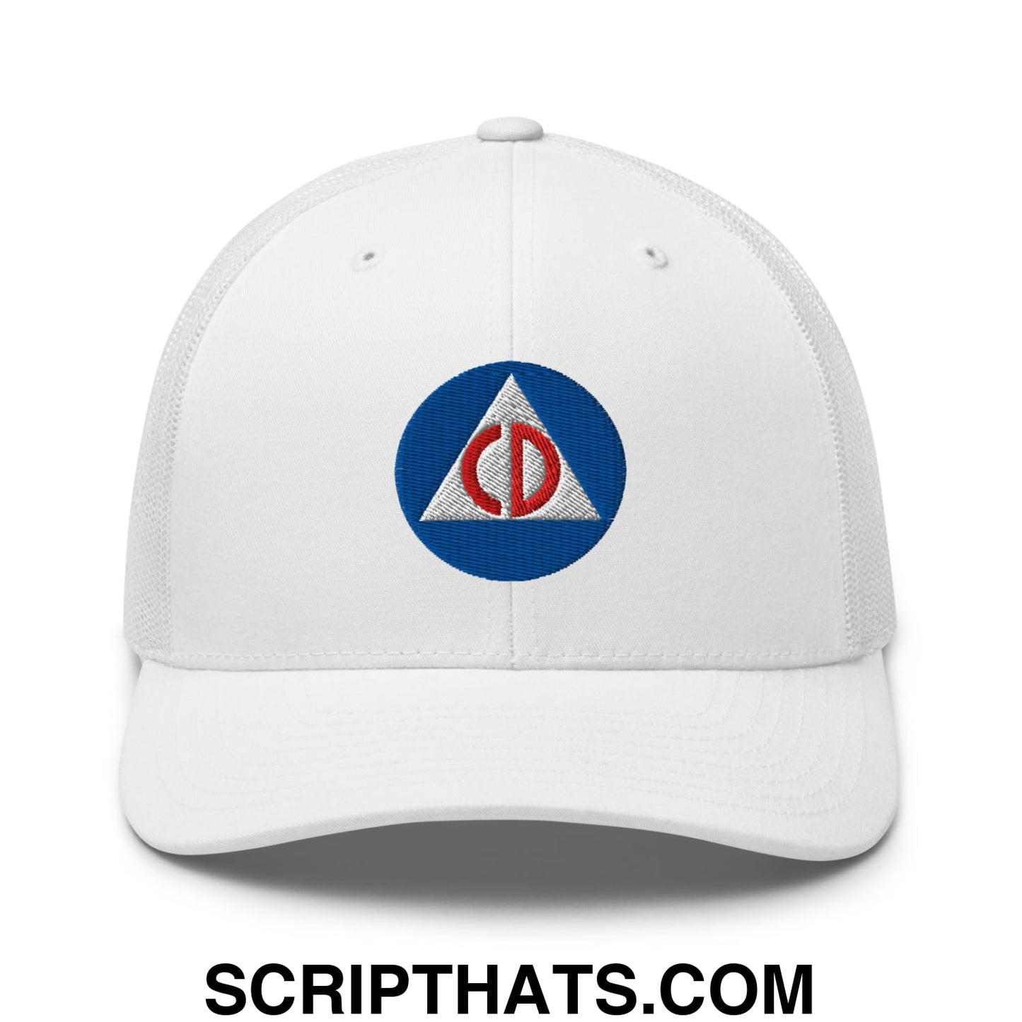 Civil Defense Embroidered Mesh Trucker Hat White
