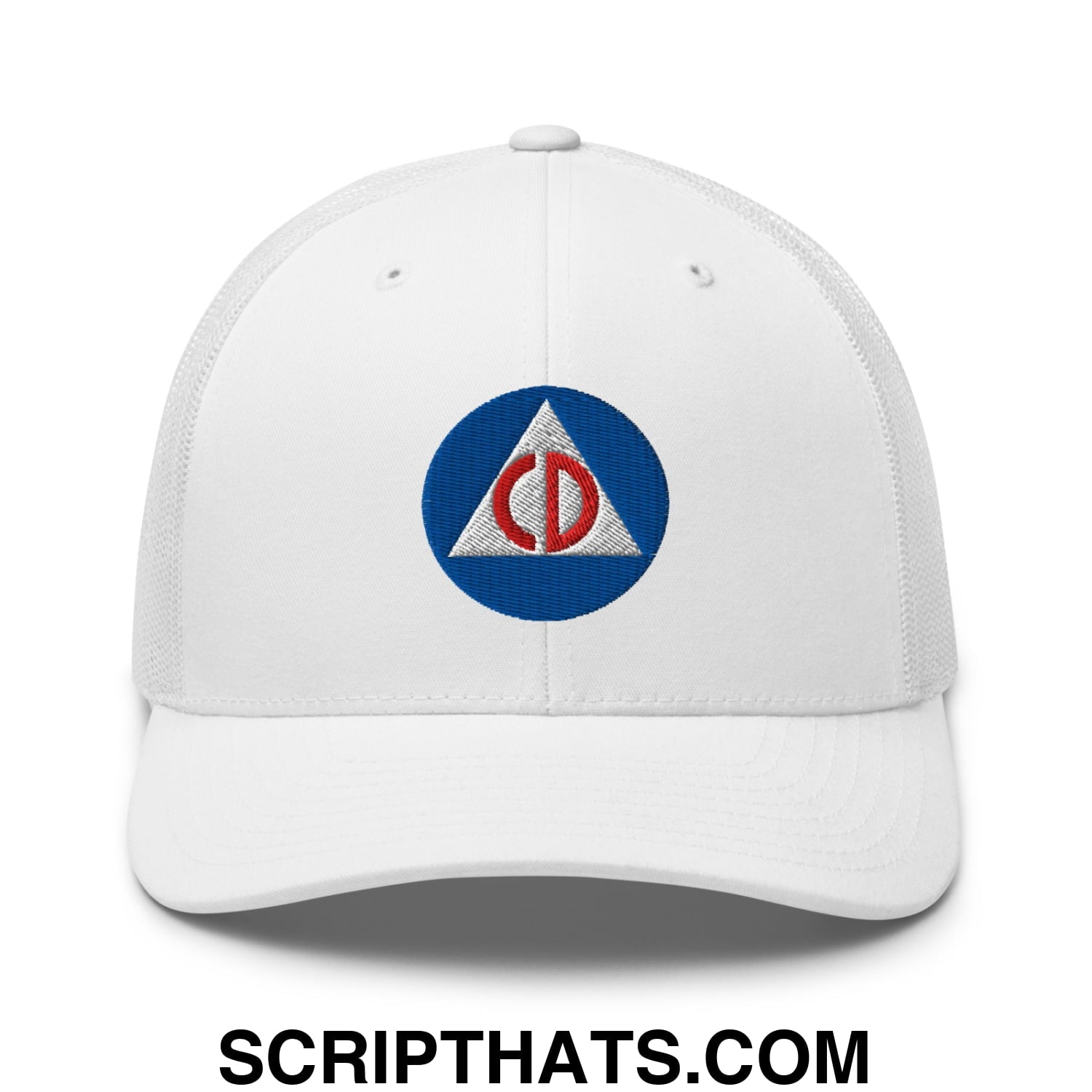 Civil Defense Embroidered Mesh Trucker Hat White