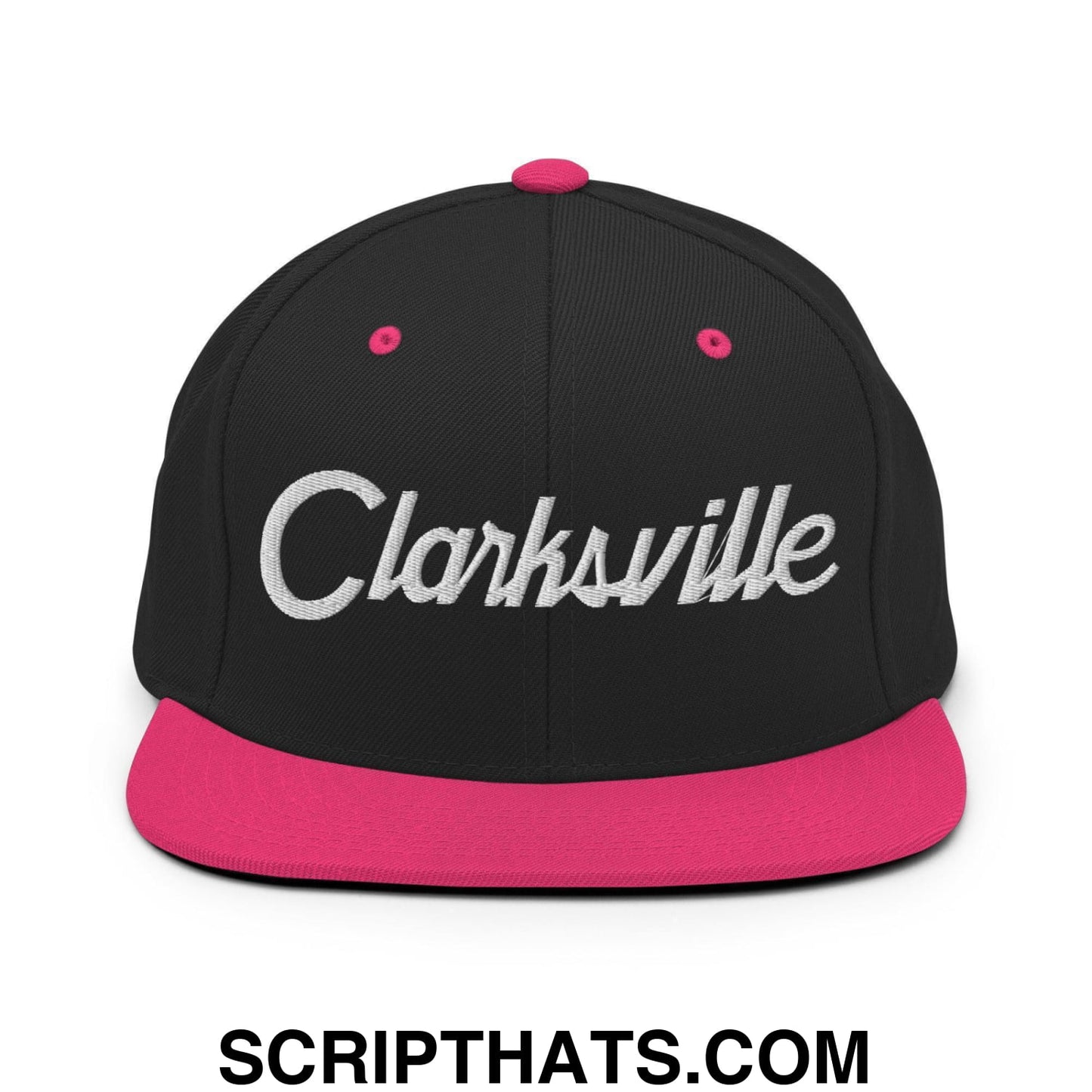 Clarksville Script Snapback Hat Black Neon Pink