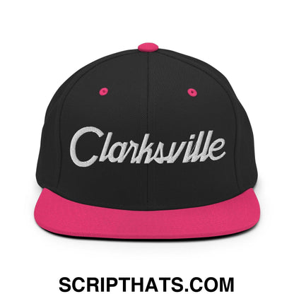Clarksville Script Snapback Hat Black Neon Pink