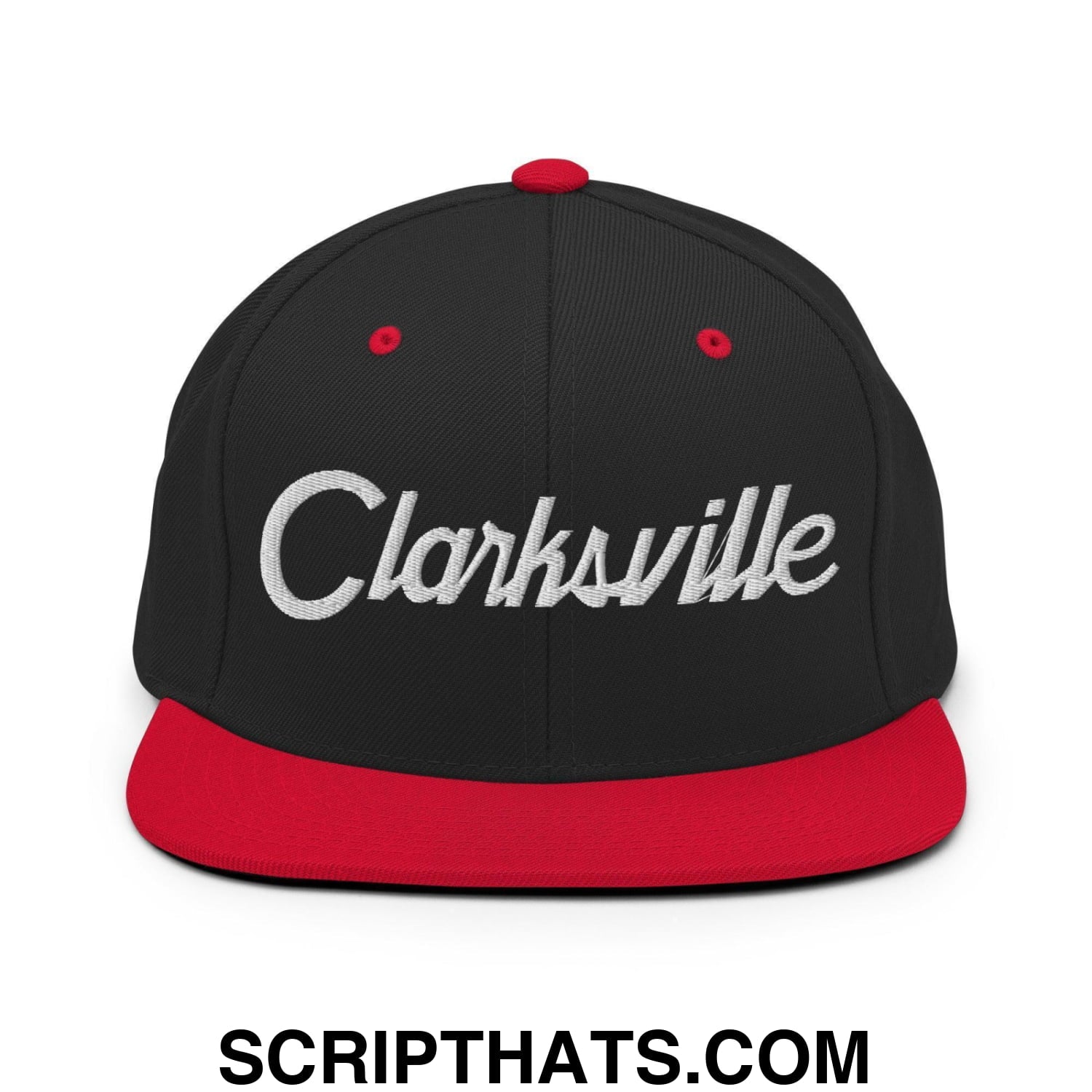 Clarksville Script Snapback Hat Black Red
