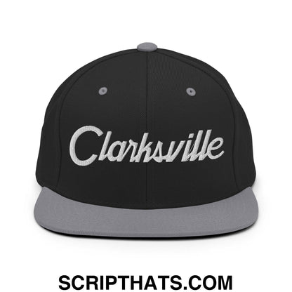 Clarksville Script Snapback Hat Black Silver