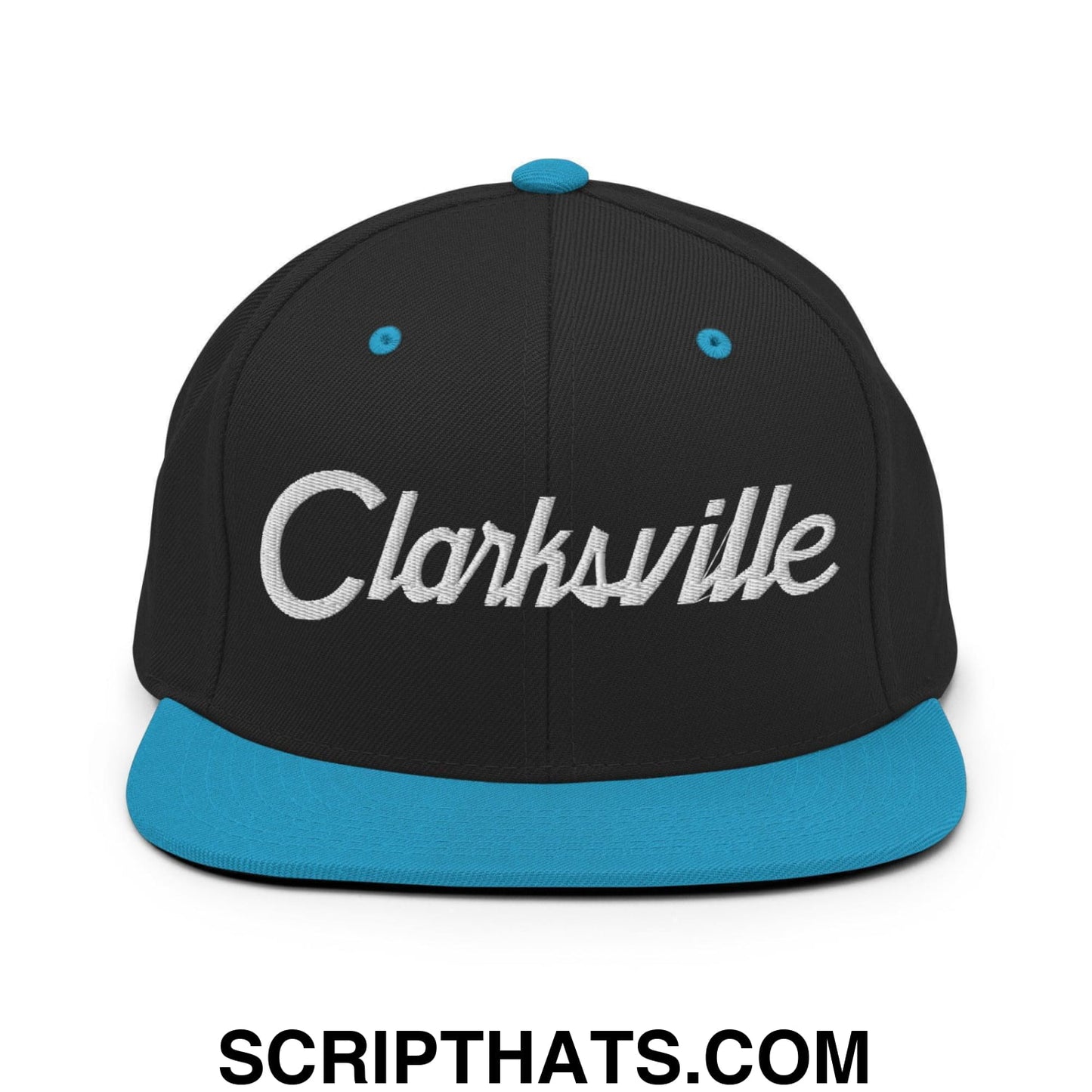 Clarksville Script Snapback Hat Black Teal