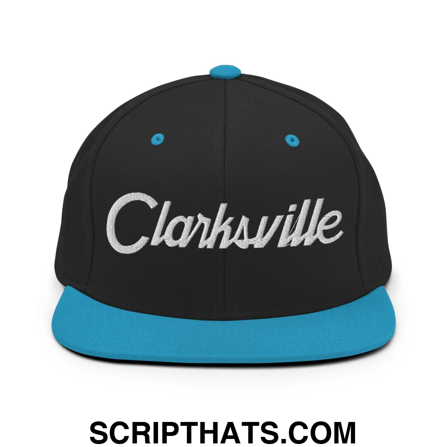 Clarksville Script Snapback Hat Black Teal