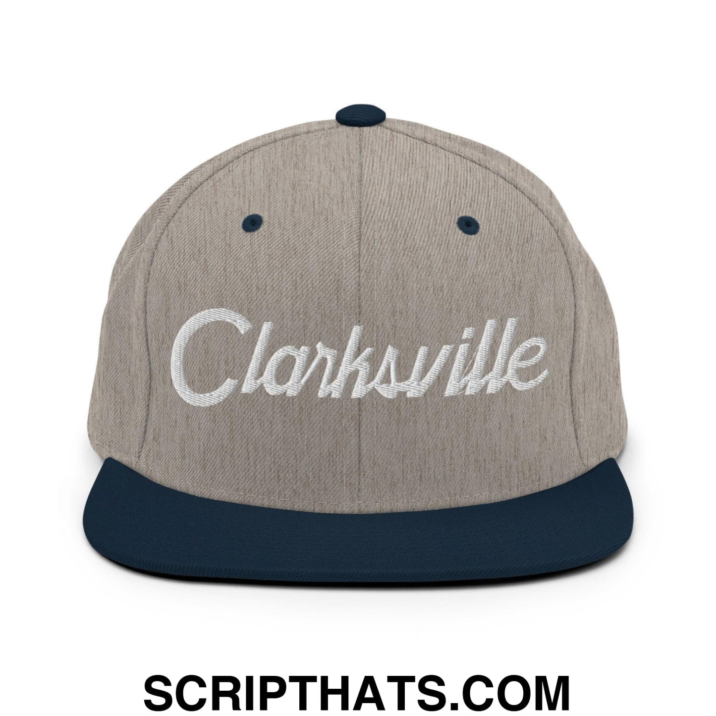 Clarksville Script Snapback Hat Heather Grey Navy