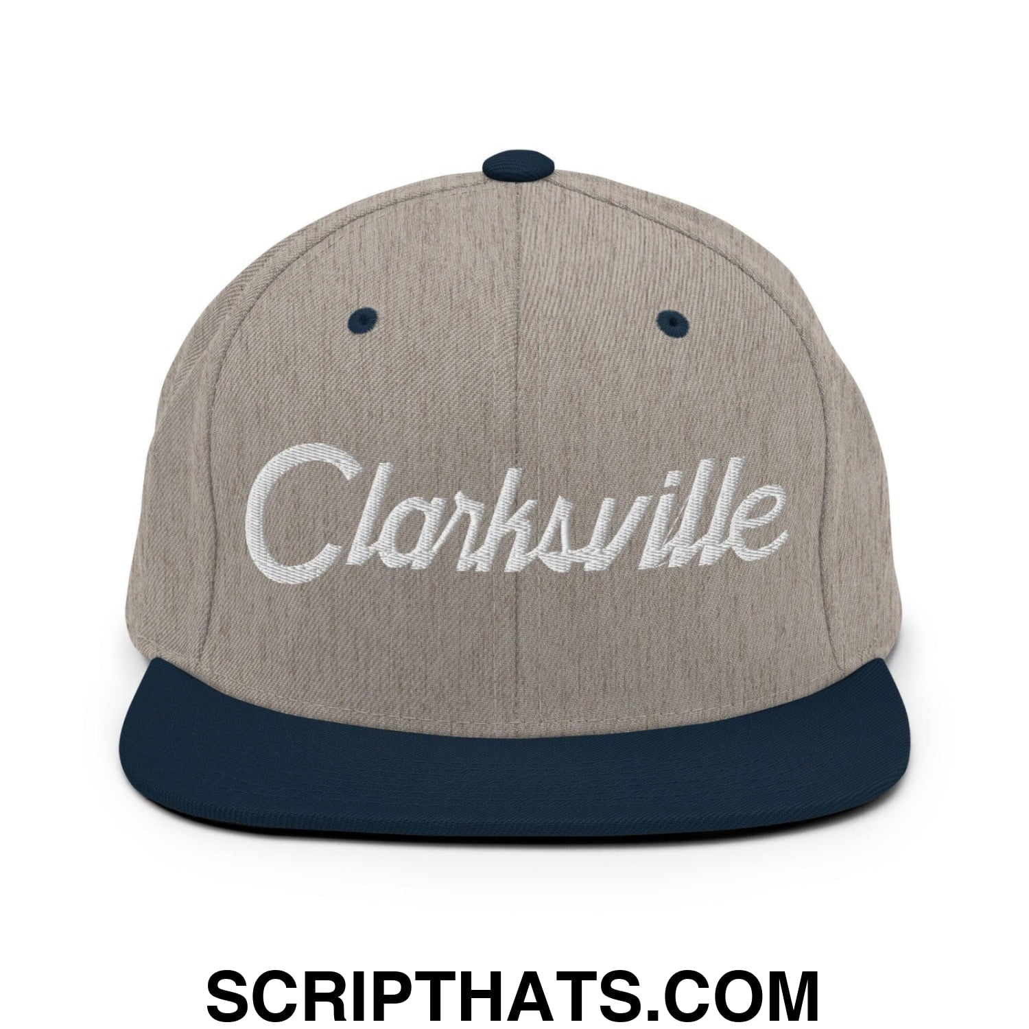 Clarksville Script Snapback Hat Heather Grey Navy