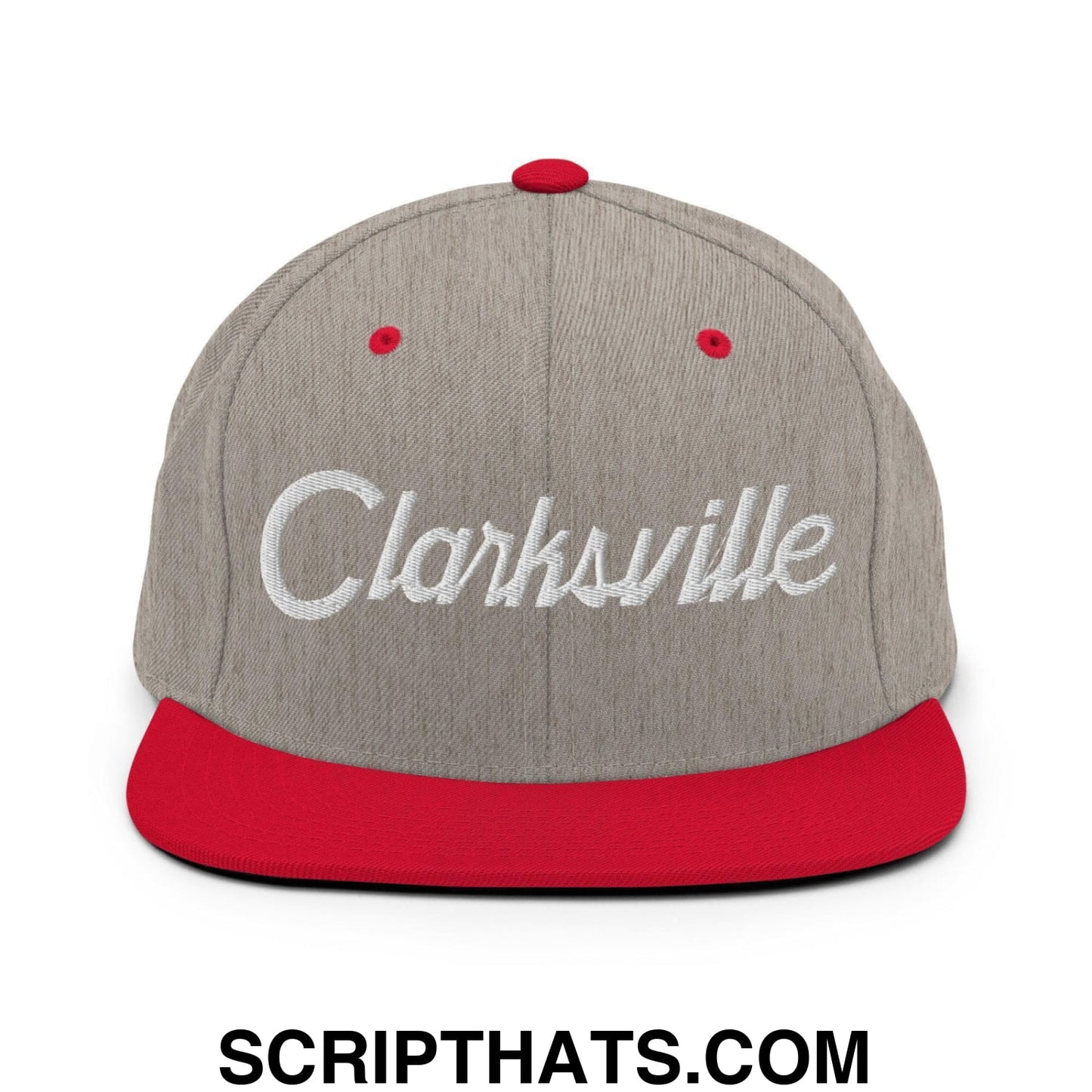 Clarksville Script Snapback Hat Heather Grey Red