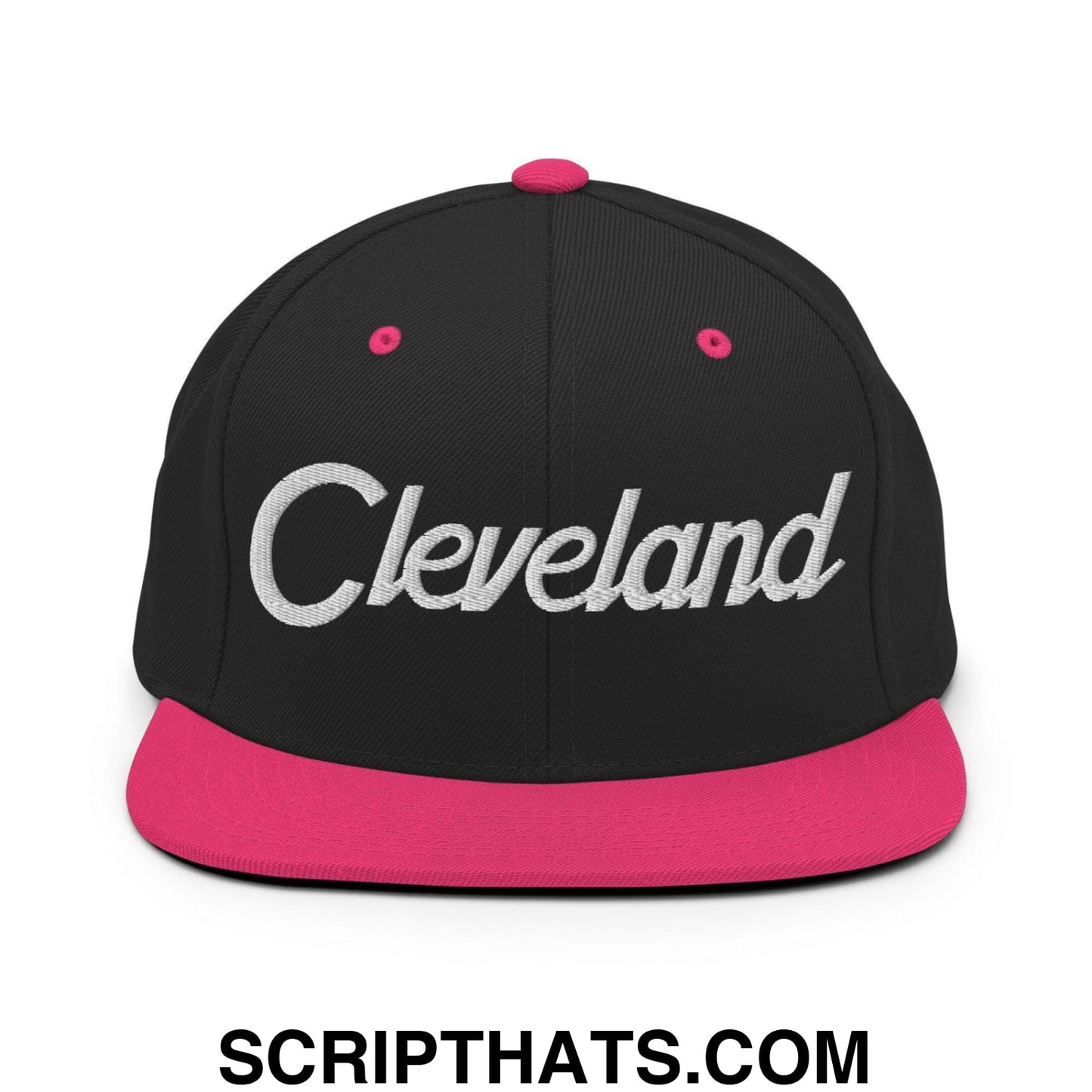 Cleveland Script Snapback Hat Black Neon Pink