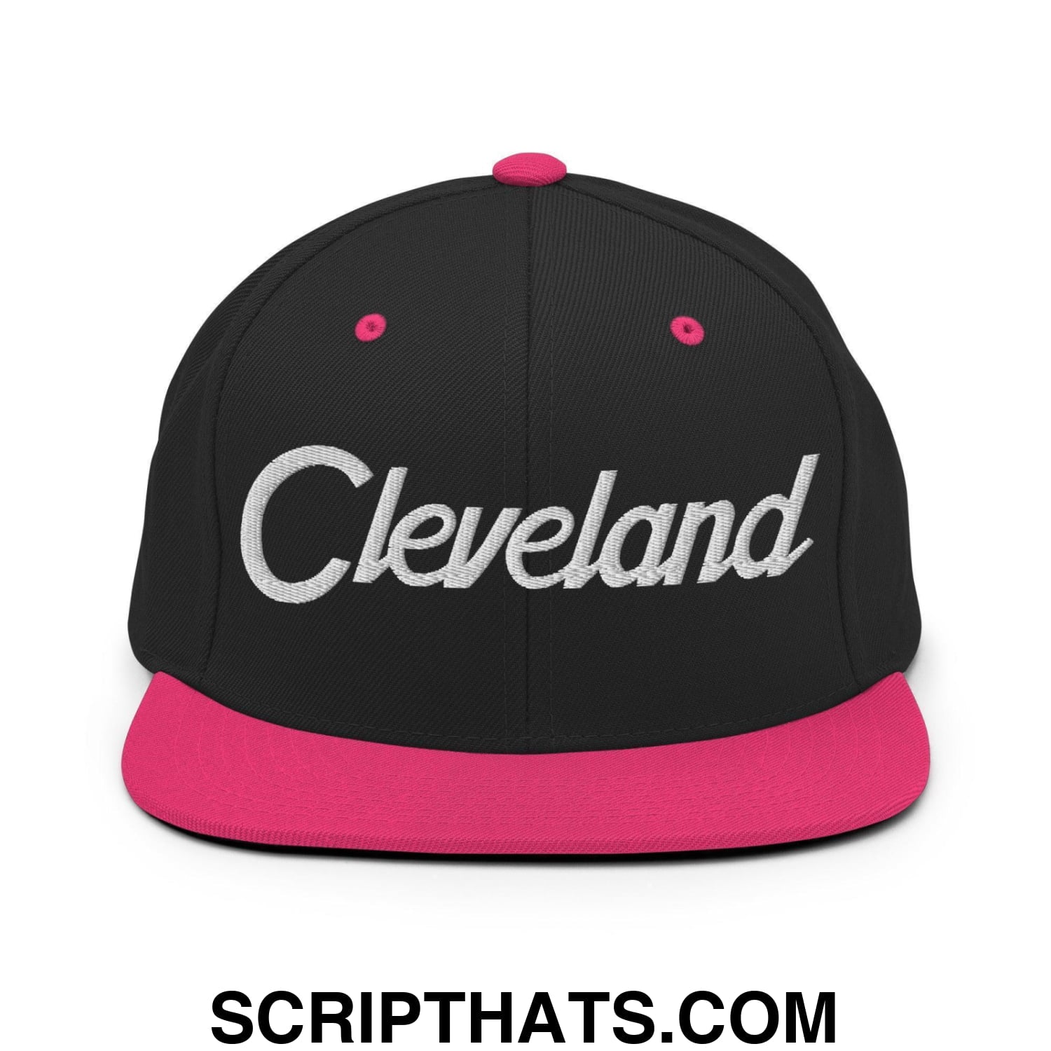 Cleveland Script Snapback Hat Black Neon Pink