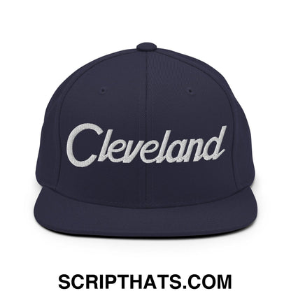 Cleveland Script Snapback Hat Navy