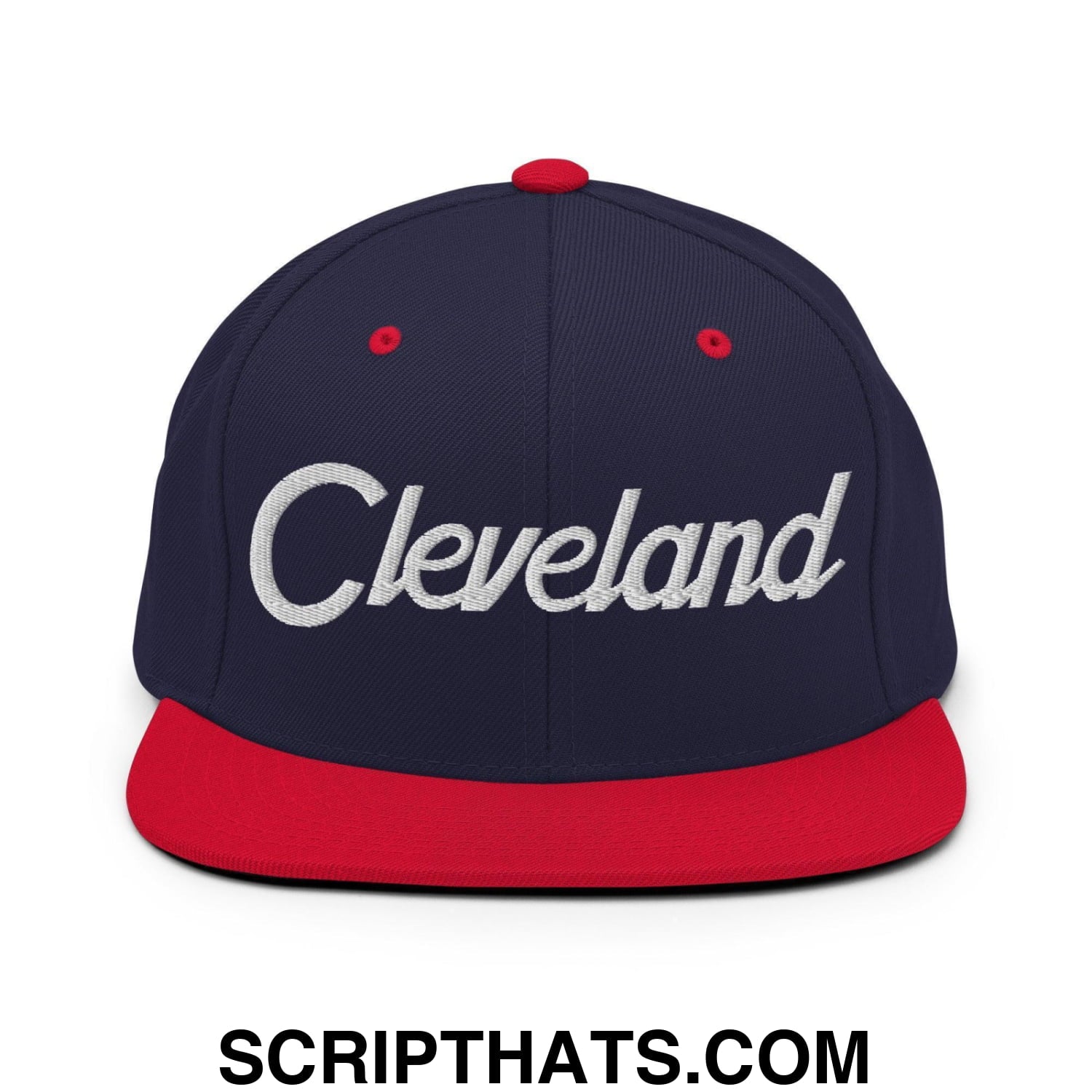 Cleveland Script Snapback Hat Navy Red