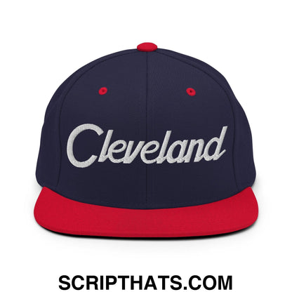 Cleveland Script Snapback Hat Navy Red