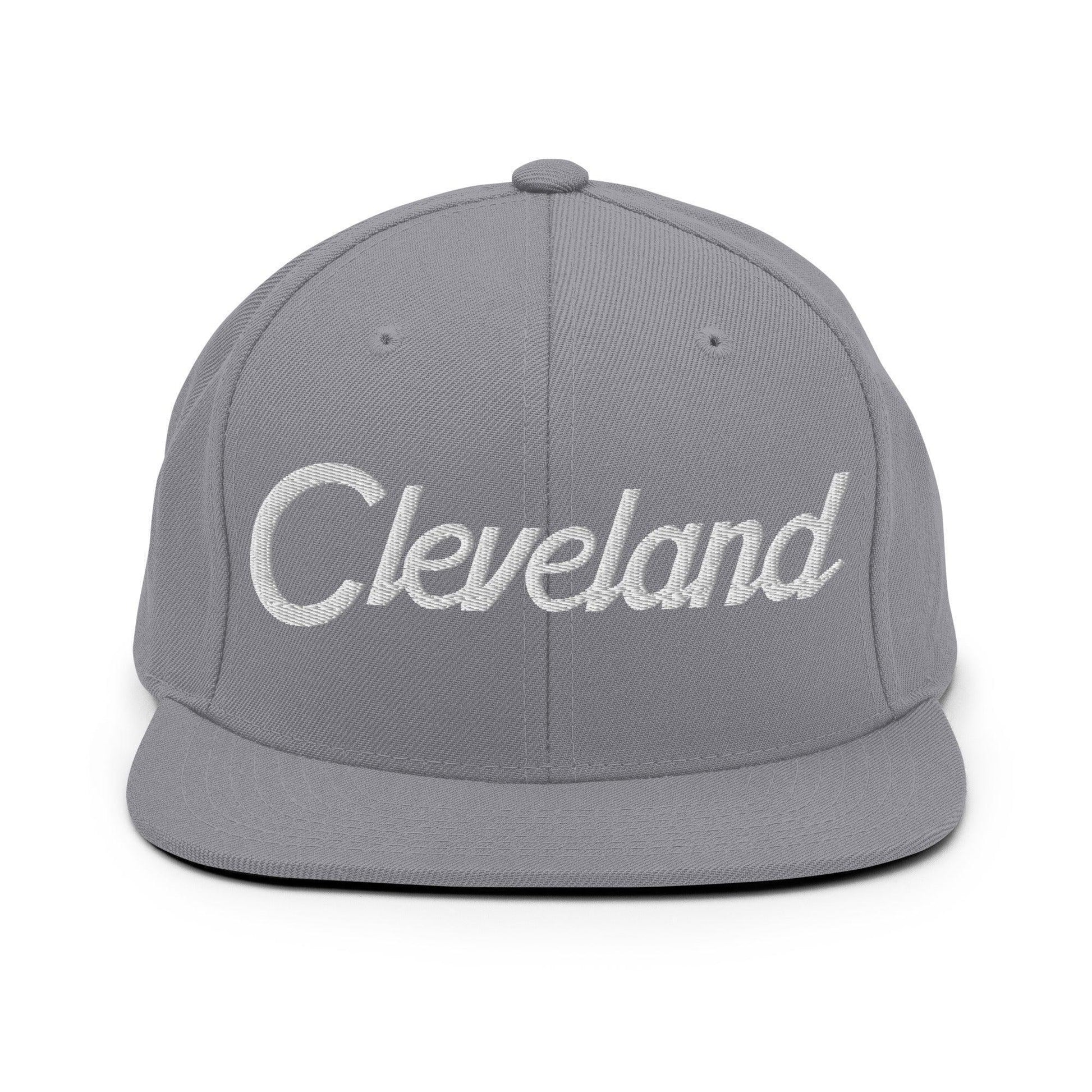 Cleveland Script Snapback Hat Silver