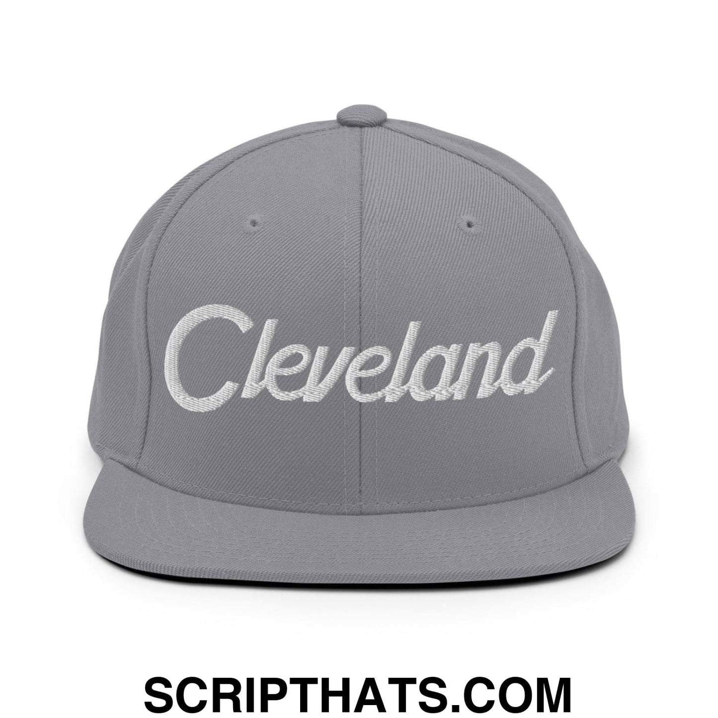 Cleveland Script Snapback Hat Silver