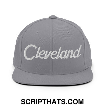 Cleveland Script Snapback Hat Silver