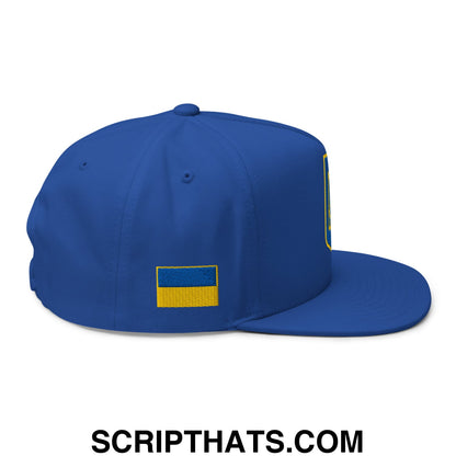 Coat of Arms of Ukraine Embroidered Flat Bill Brim 5 Panel Snapback Hat Royal Blue