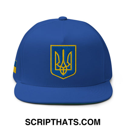 Coat of Arms of Ukraine Embroidered Flat Bill Brim 5 Panel Snapback Hat Royal Blue