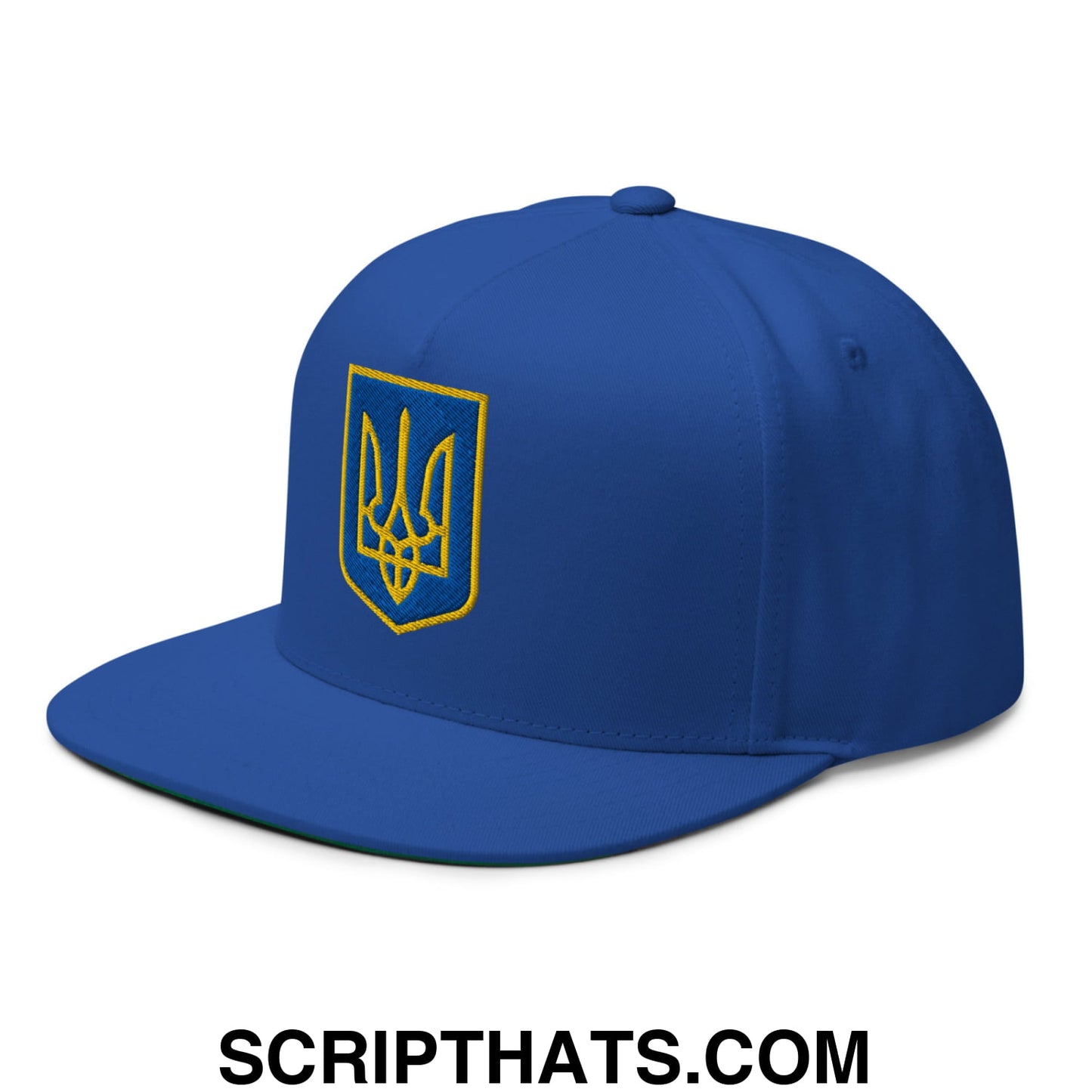 Coat of Arms of Ukraine Embroidered Flat Bill Brim 5 Panel Snapback Hat Royal Blue