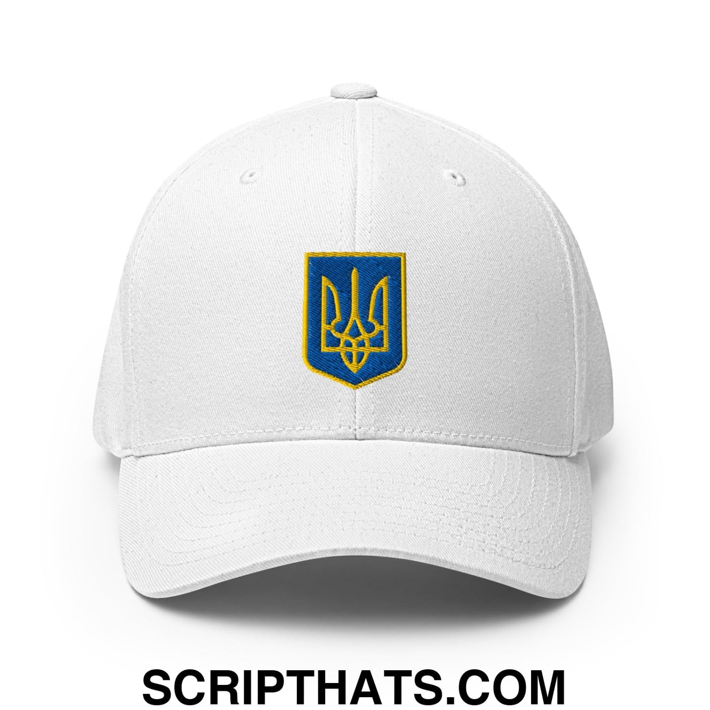 Coat of Arms of Ukraine Embroidered Stretch Fit Baseball Hat White