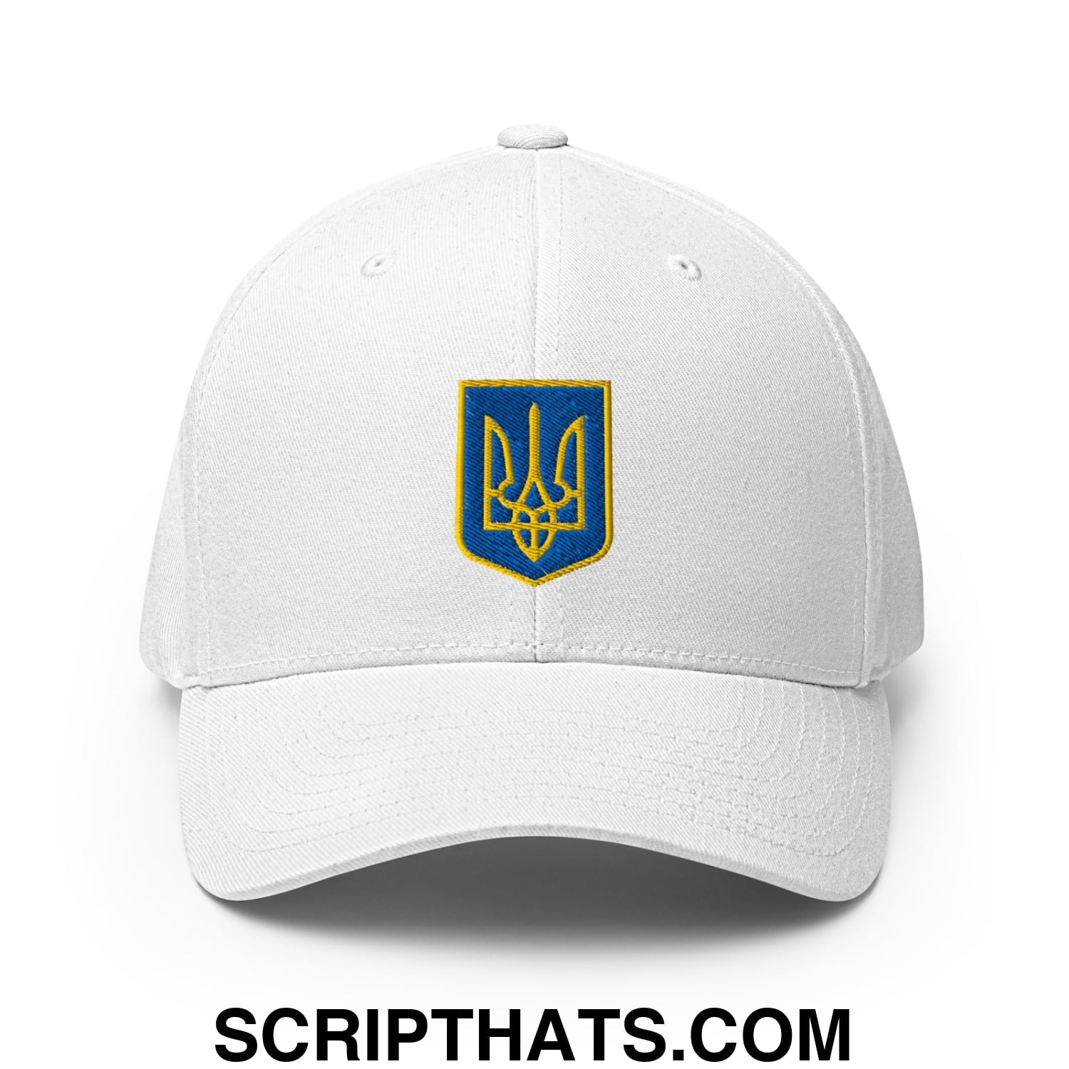 Coat of Arms of Ukraine Embroidered Stretch Fit Baseball Hat White
