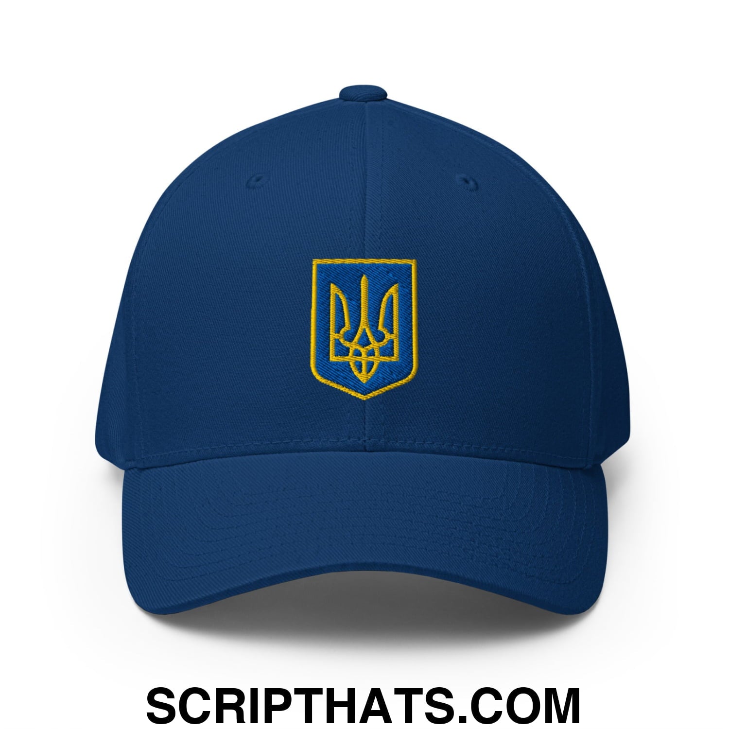 Coat of Arms of Ukraine Embroidered Stretch Fit Baseball Hat Royal Blue